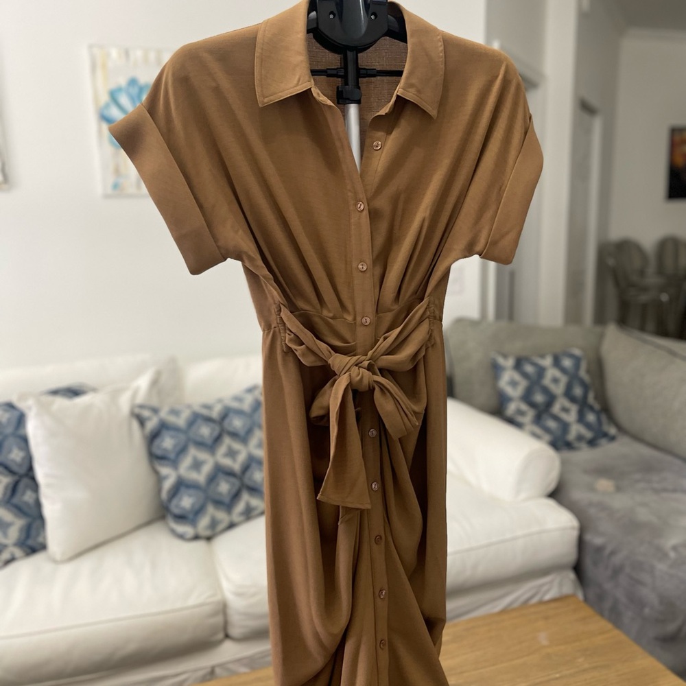 Steve Madden Tan Button-Down Midi Dress